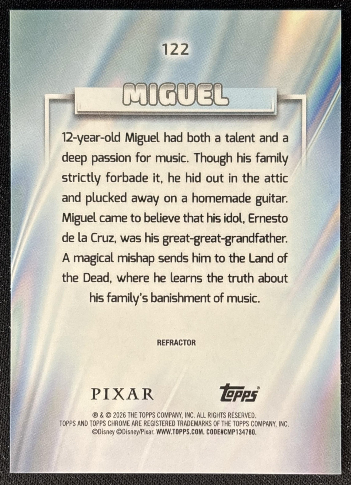 Miguel 2026 Topps Chrome Disney Refractor Coco Back