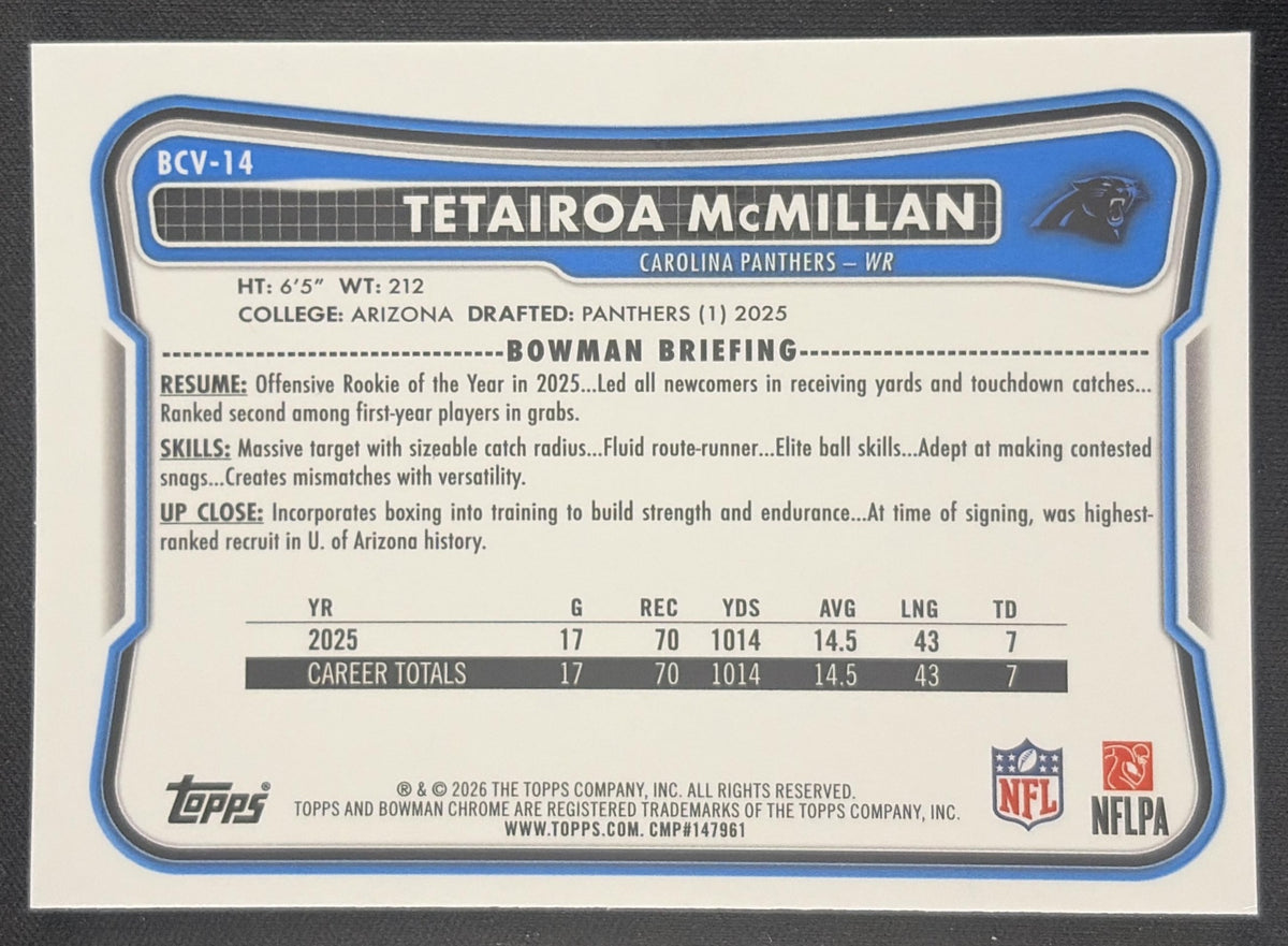 Tetairoa McMillan 2026 Bowman Chrome NFL Mojo Refractor Panthers