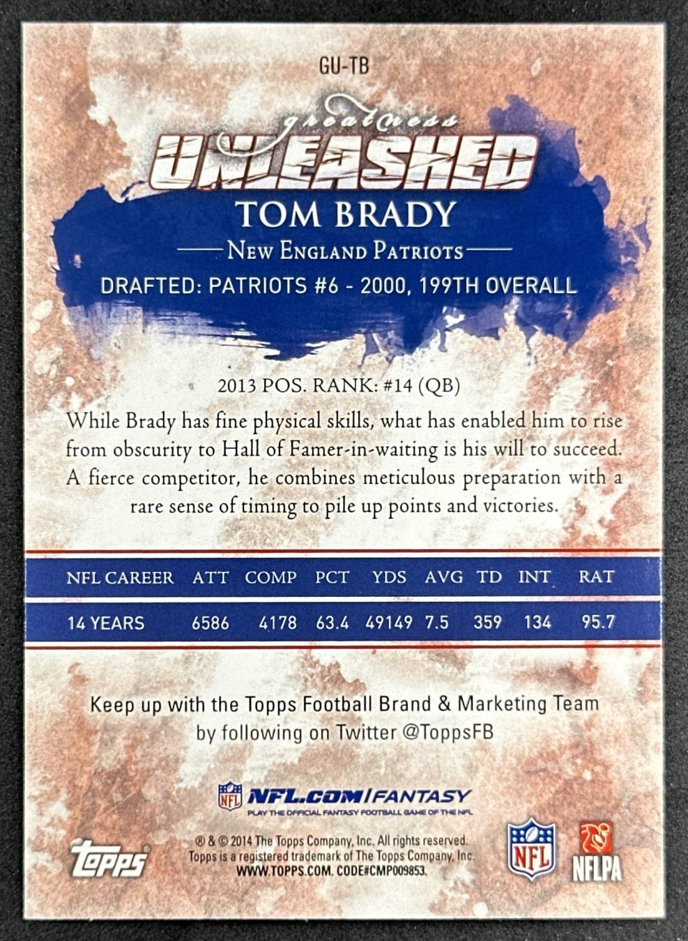 Tom Brady 2014 Topps Greatness Unleashed Patriots Back