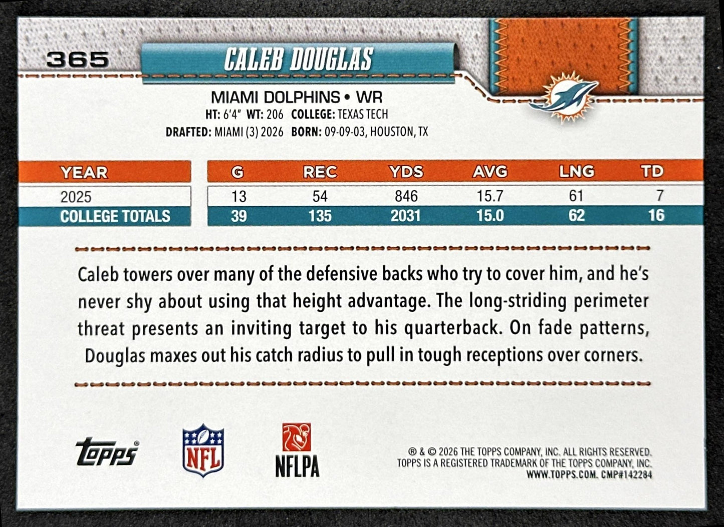 Caleb Douglas 2026 Topps Flagship Rookie Dolphins Sports Trading Cards