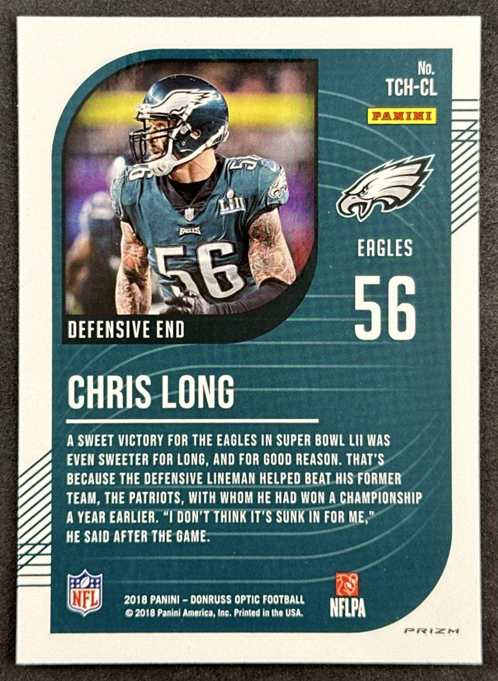 Chris Long 2018 Panini Donruss Optic The Champ is Here Eagles Sports Trading Cards
