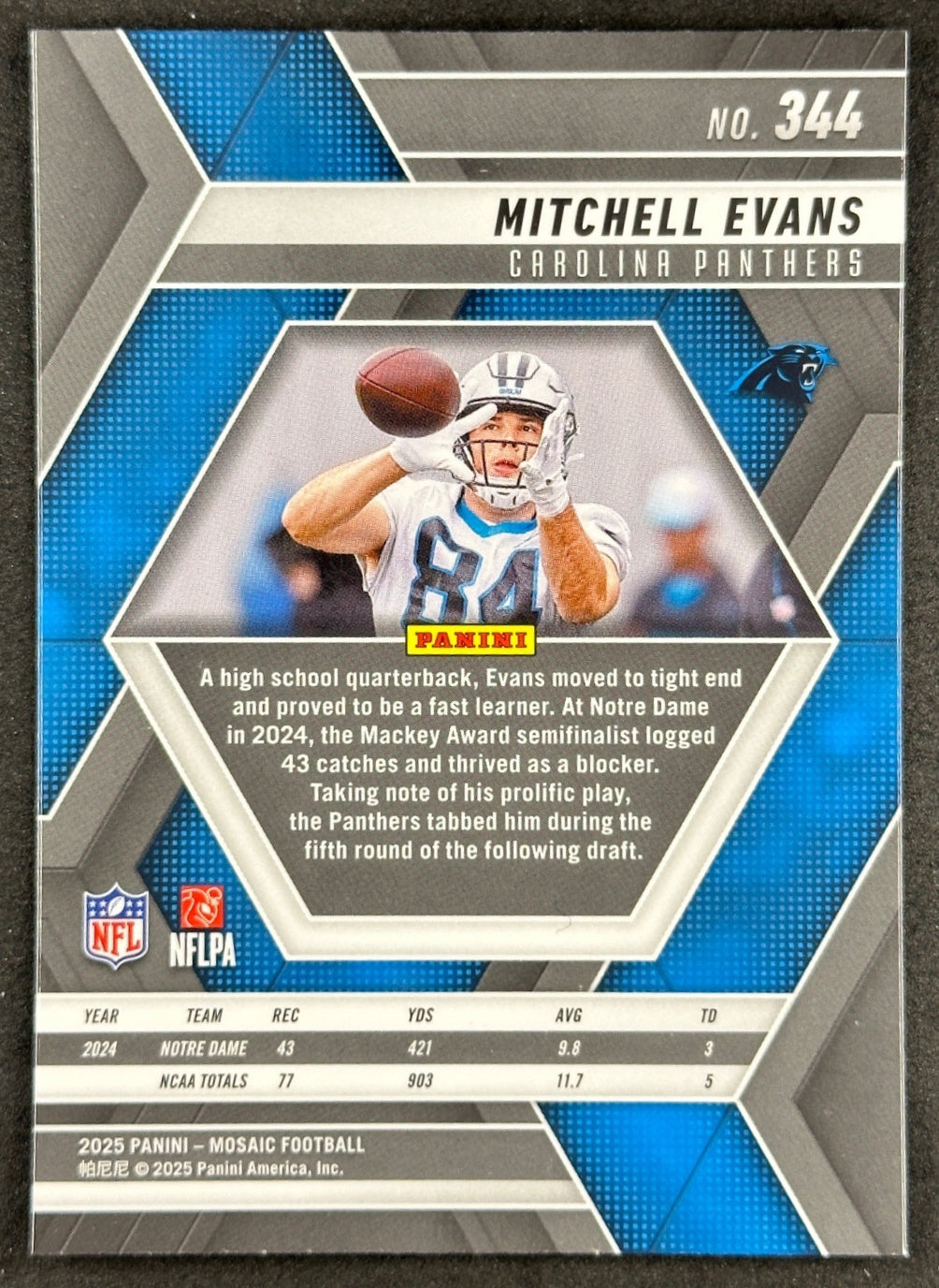 Mitchell Evans 2025 Mosaic Rookies Panthers Sports Trading Card
