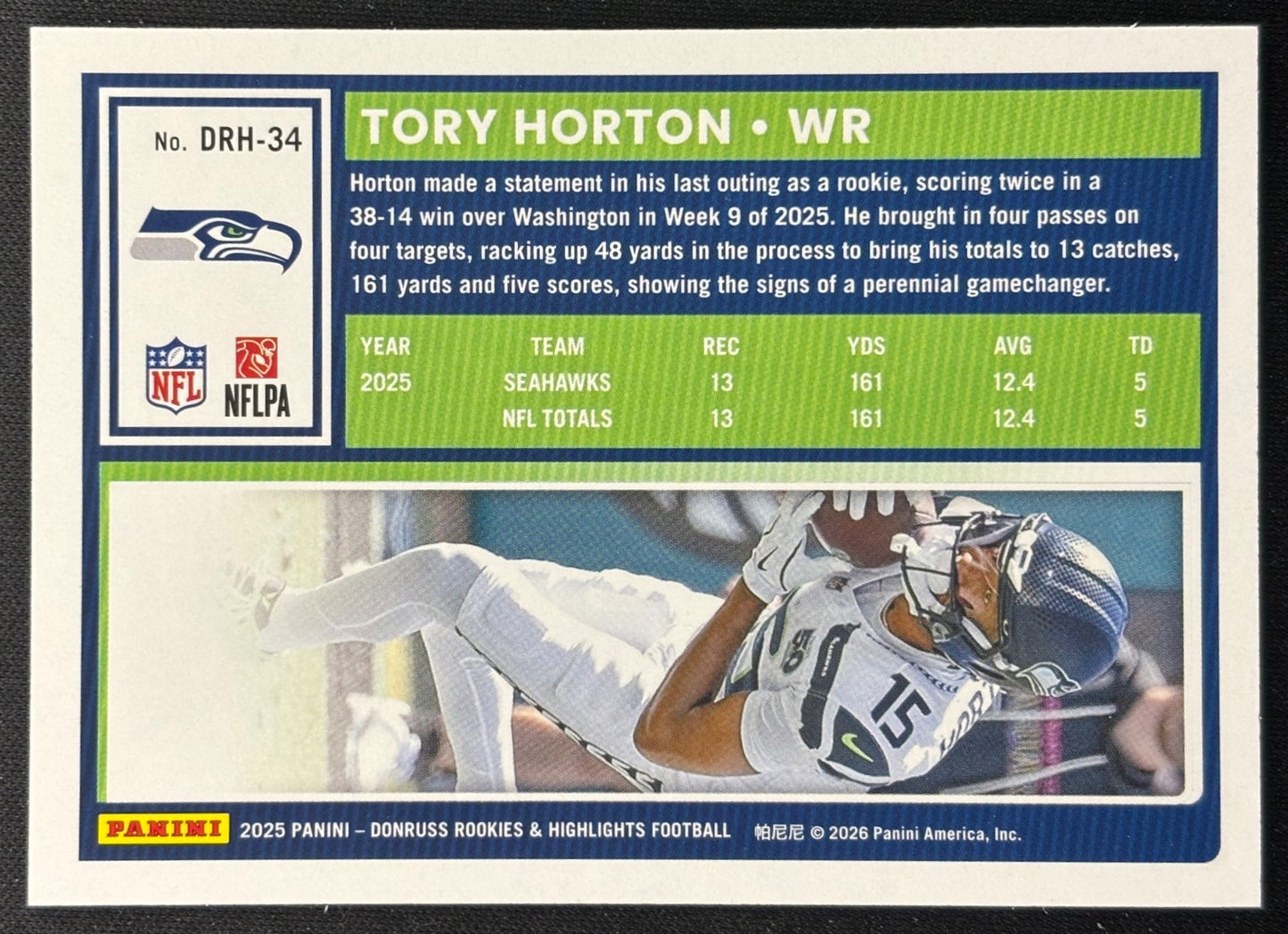 Tory Horton 2025 Donruss Rookies & Highlights Red /49 Seahawks