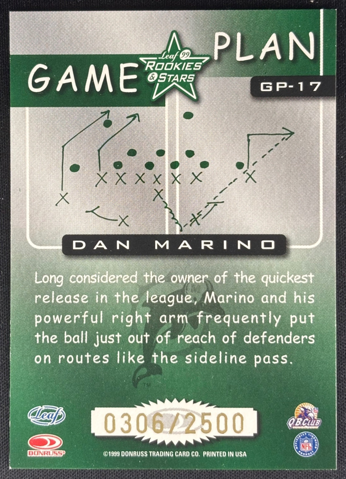 Dan Marino 1999 Leaf Rookies & Stars Game Plan /2500 Dolphins Sports Trading Cards