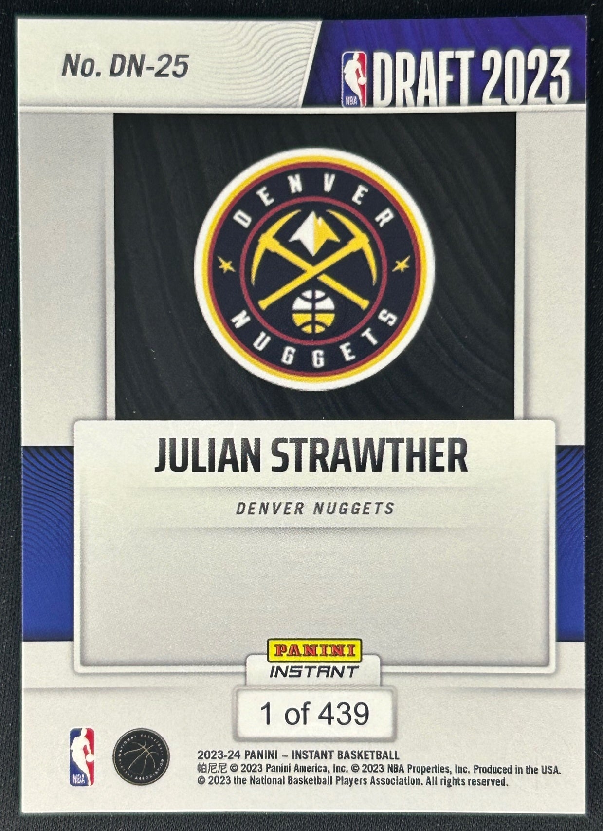Julian Strawther 2023 Panini Instant NBA Draft Night Nuggets Sports Trading Cards
