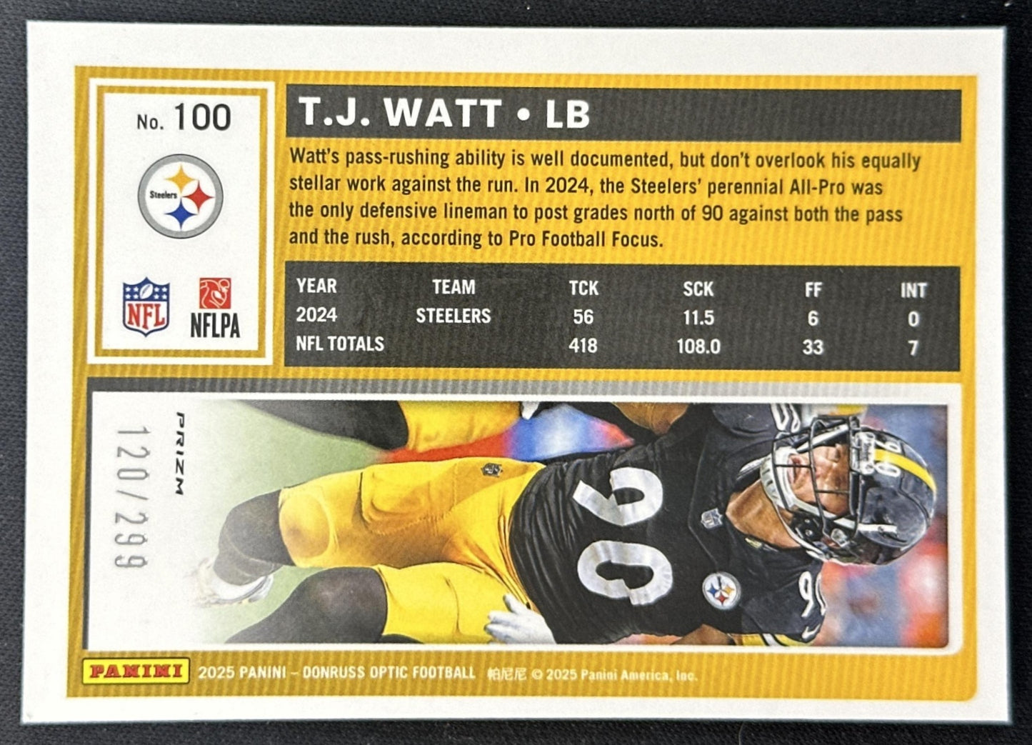 T.J. Watt 2025 Panini Donruss Optic Orange Prizm /299 Steelers Sports Trading Cards