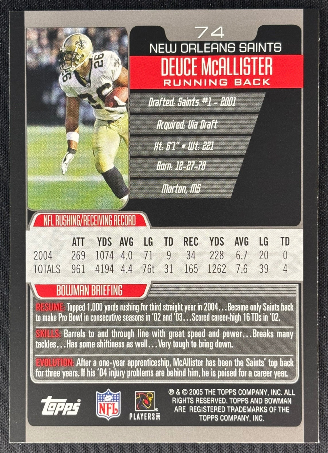 Deuce McAllister 2005 Bowman Saints Sports Trading Cards