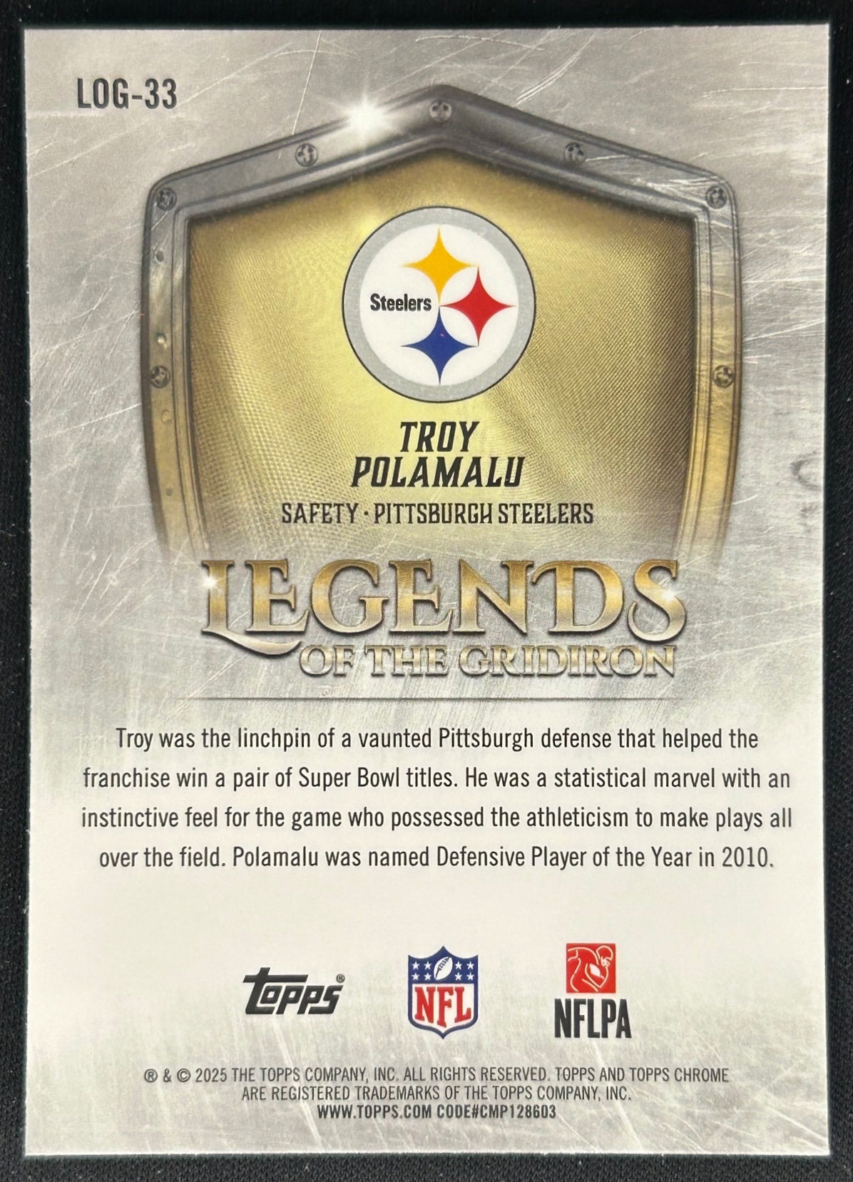 Troy Polamalu 2025 Topps Chrome Legends of the Gridiron Steelers Sports Trading Cards