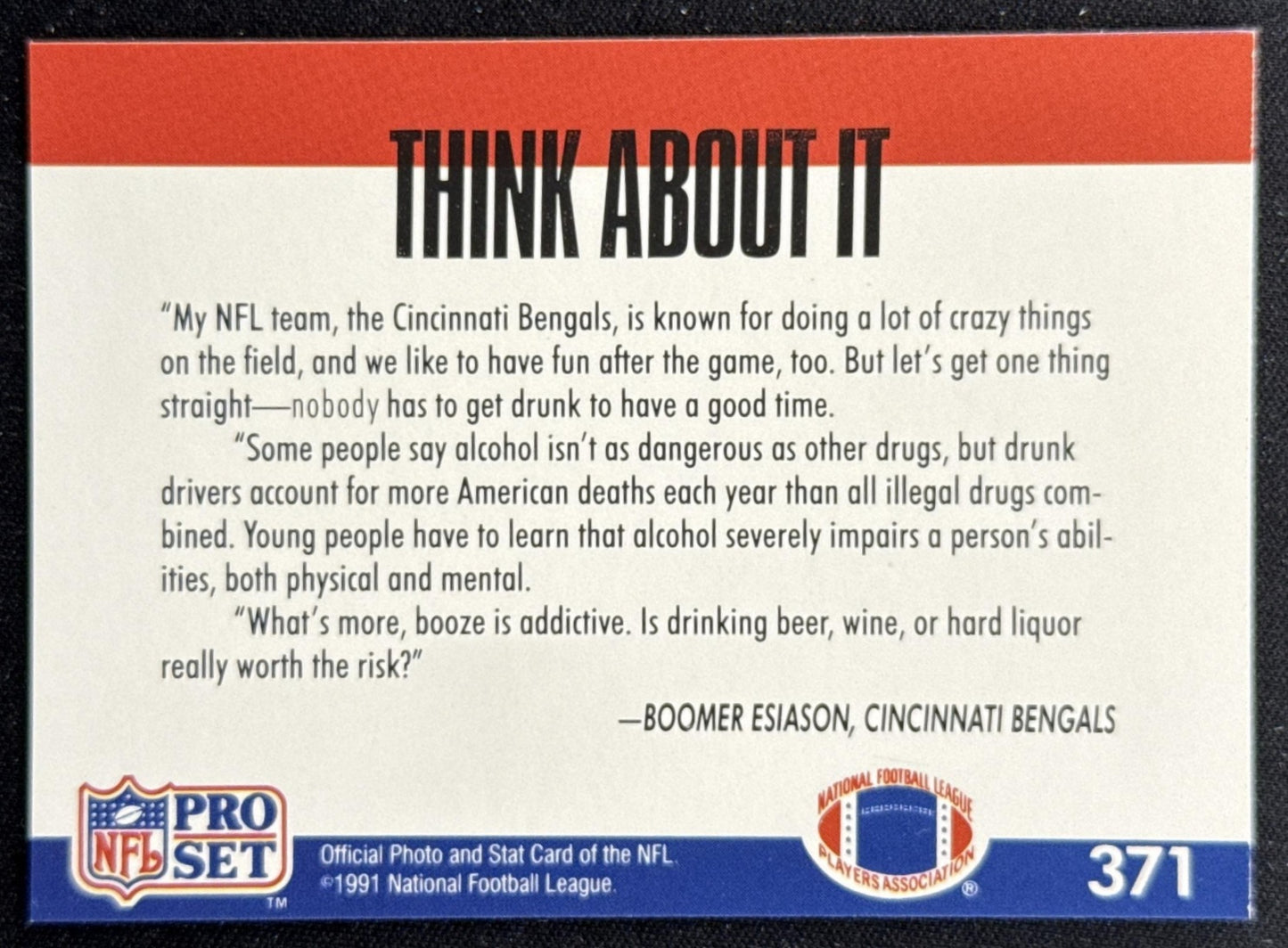 Boomer Esiason 1991 Pro Set Bengals Cincinnati Bengals Sports Trading Card