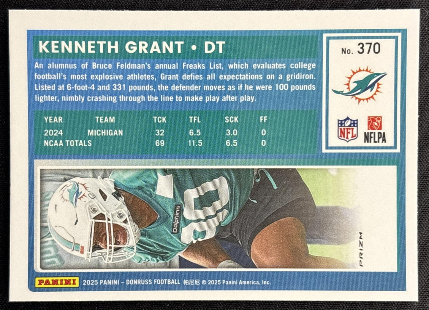 Kenneth Grant 2025 Panini Donruss Optic Rated Rookie Preview Pink Dolphins back