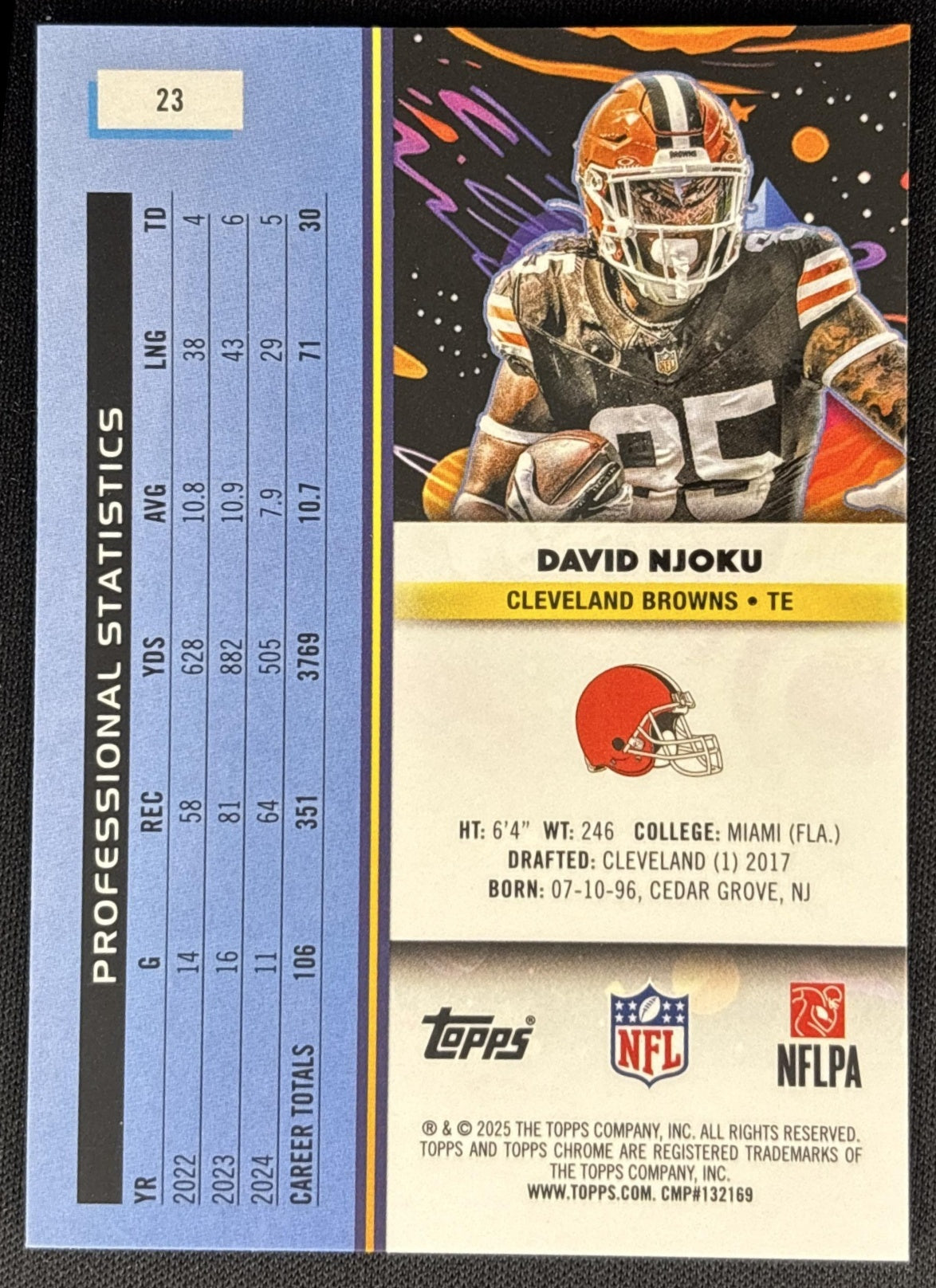 David Njoku 2025 Topps Cosmic Chrome White Hole Refractor Browns