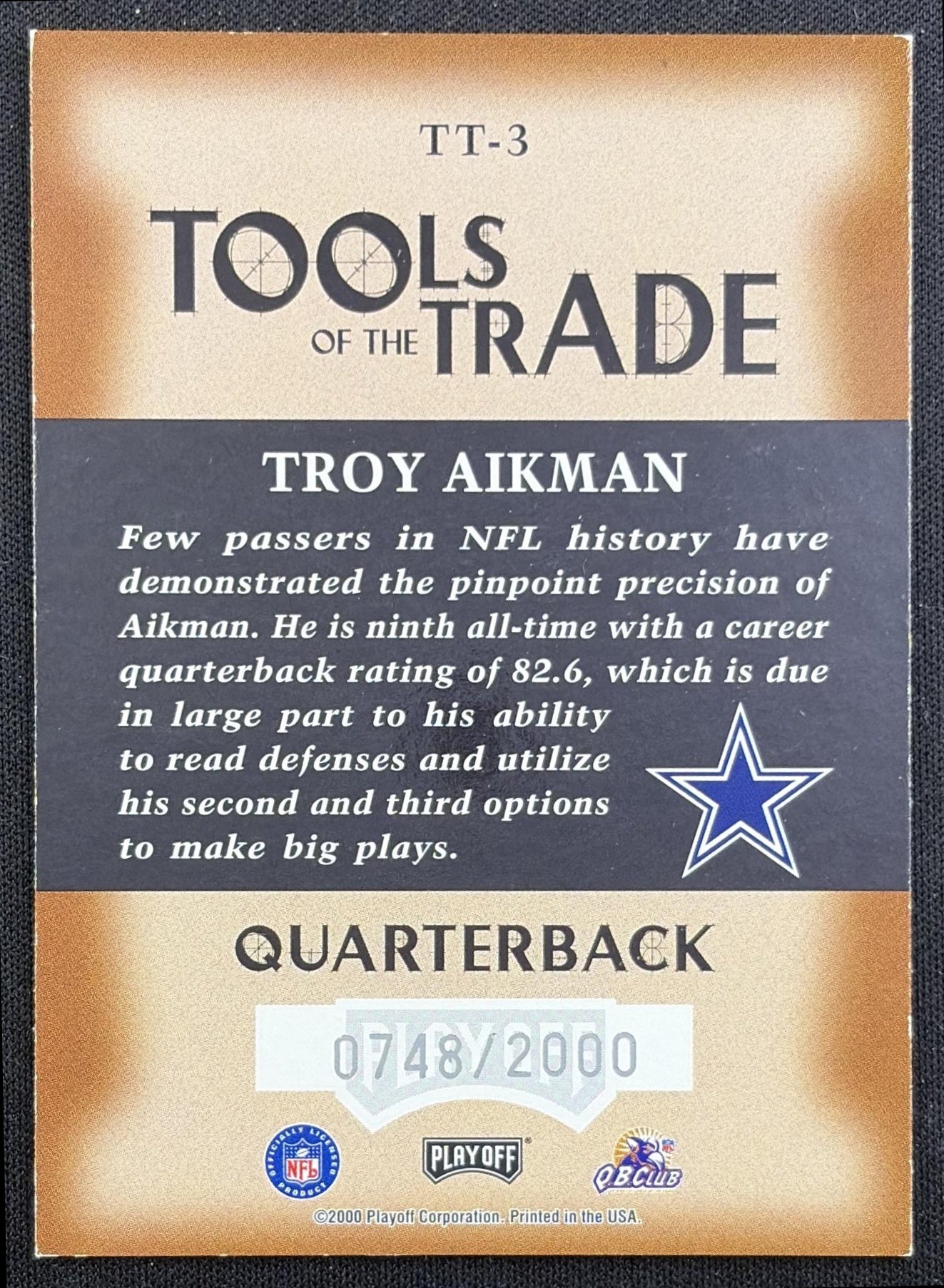 Troy Aikman 2000 Playoff Absolute Tools of the Trade /2000 Cowboys Dallas Cowboys back