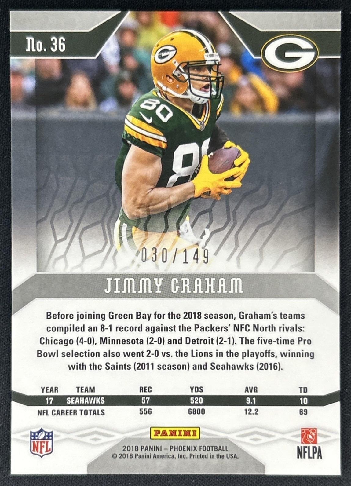 Jimmy Graham 2018 Panini Phoenix Purple /149 Packers back