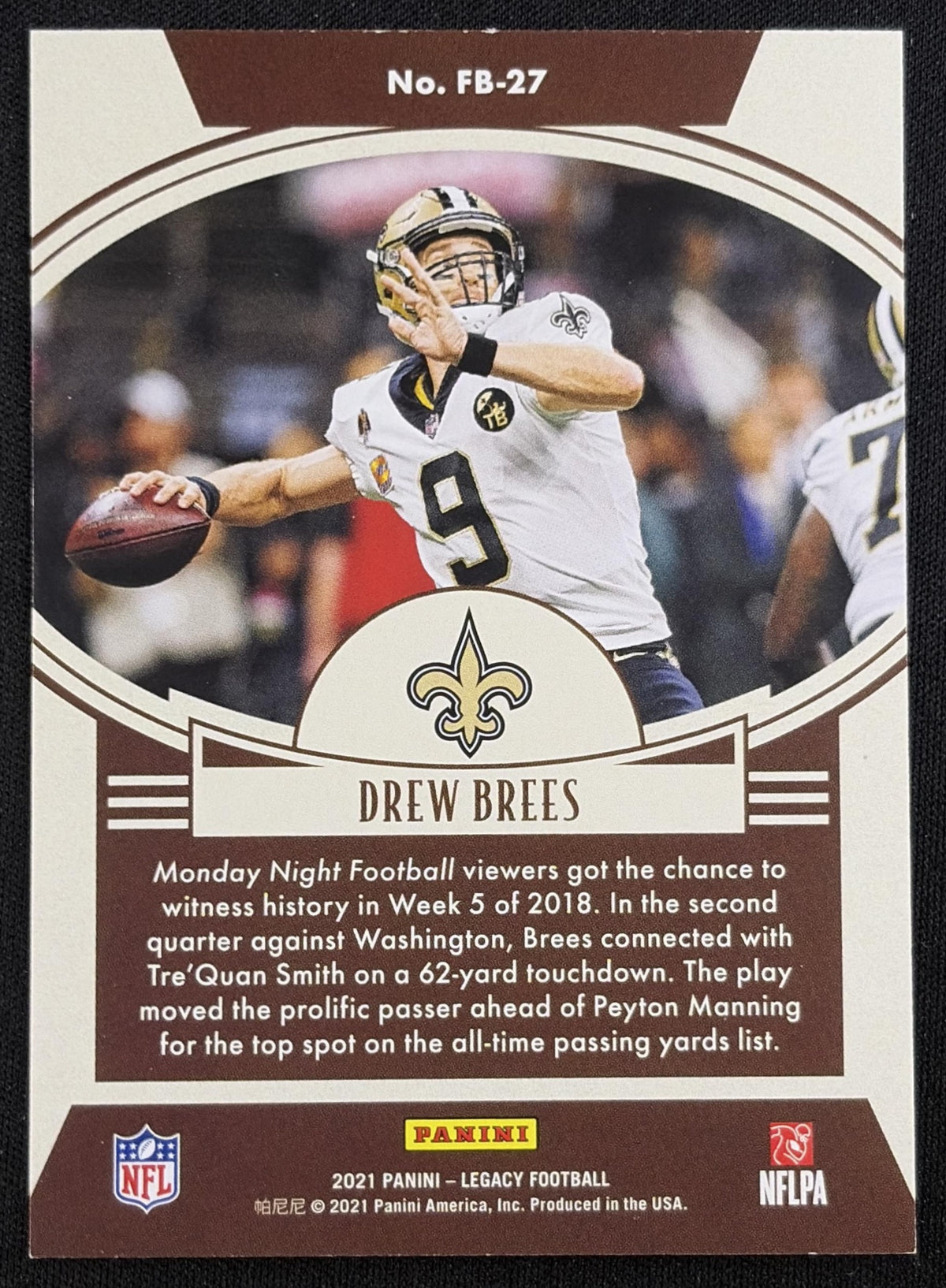 Drew Brees 2021 Panini Legacy Flashback Green /100 Saints
