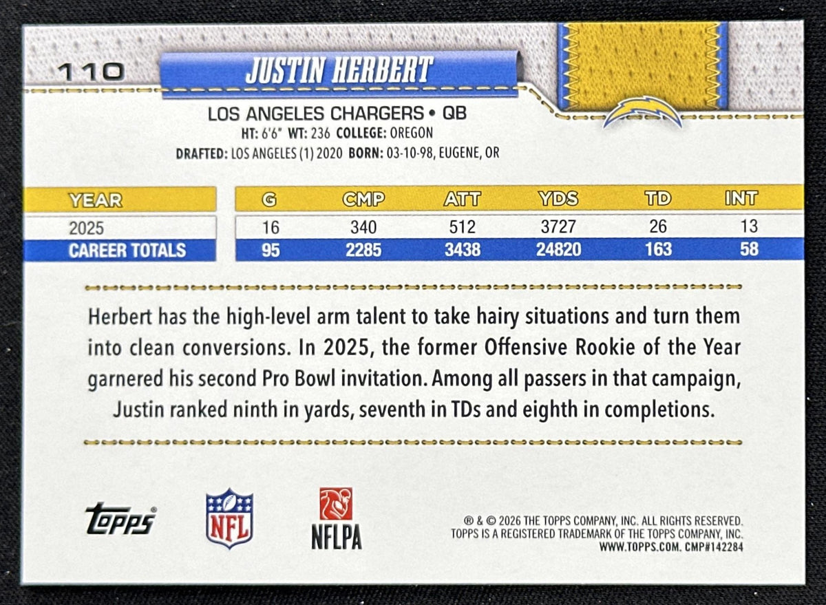 Justin Herbert 2026 Topps Flagship Fanatics Foil Chargers
