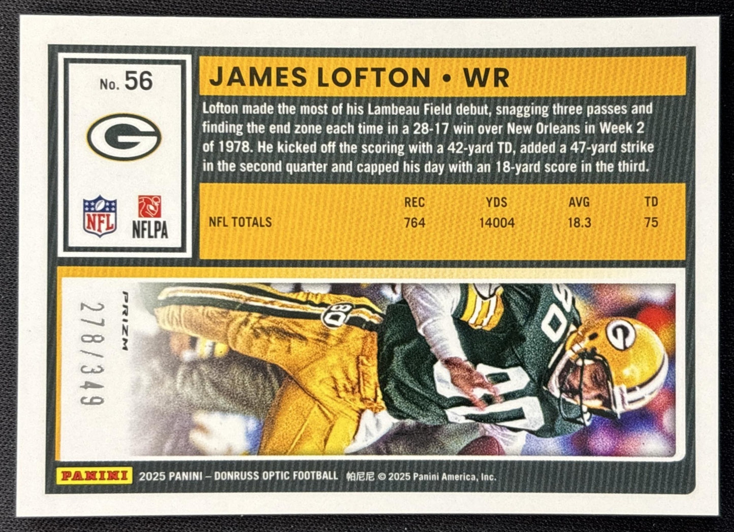 James Lofton 2025 Panini Donruss Optic Aqua Prizm /349 Packers Sports Trading Card