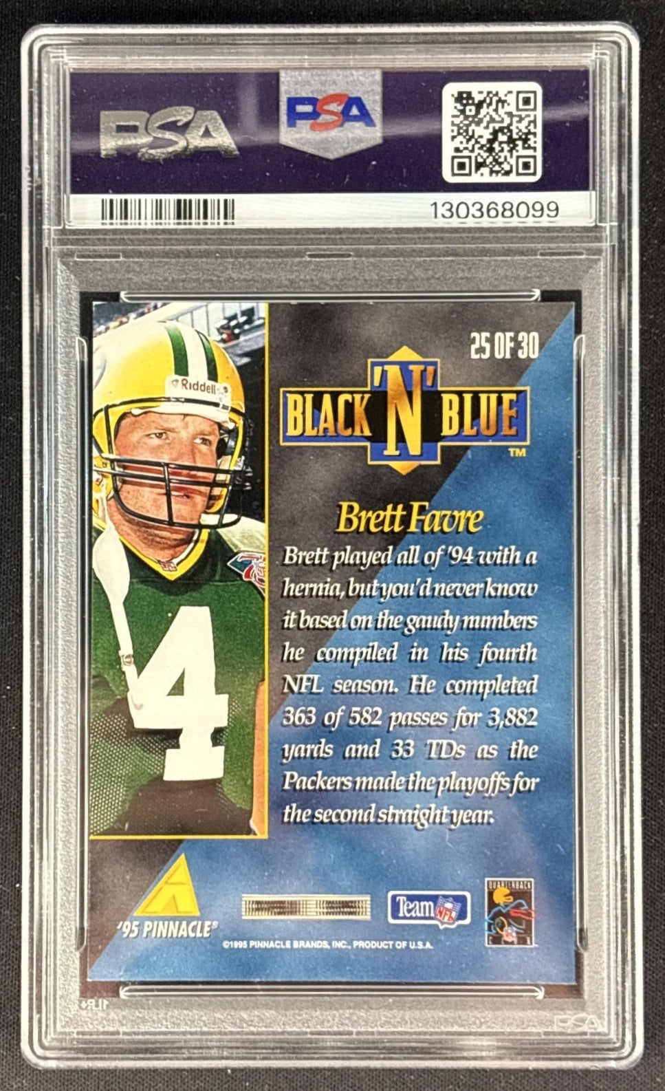 Brett Favre 1995 Pinnacle Black 'N Blue PSA 9 Packers Back