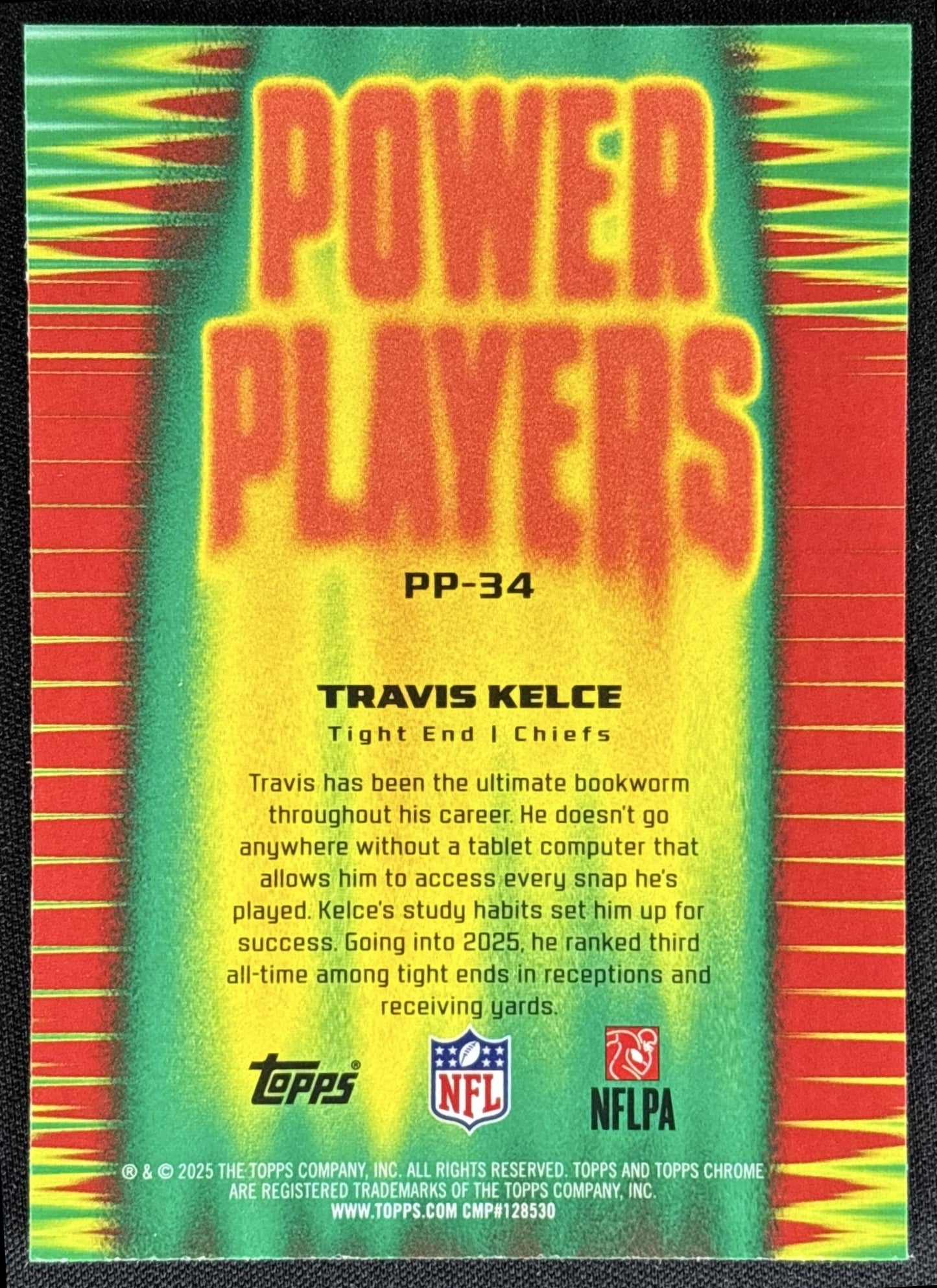 Travis Kelce 2025 Topps Chrome Power Players Green Refractor /99 Chiefs