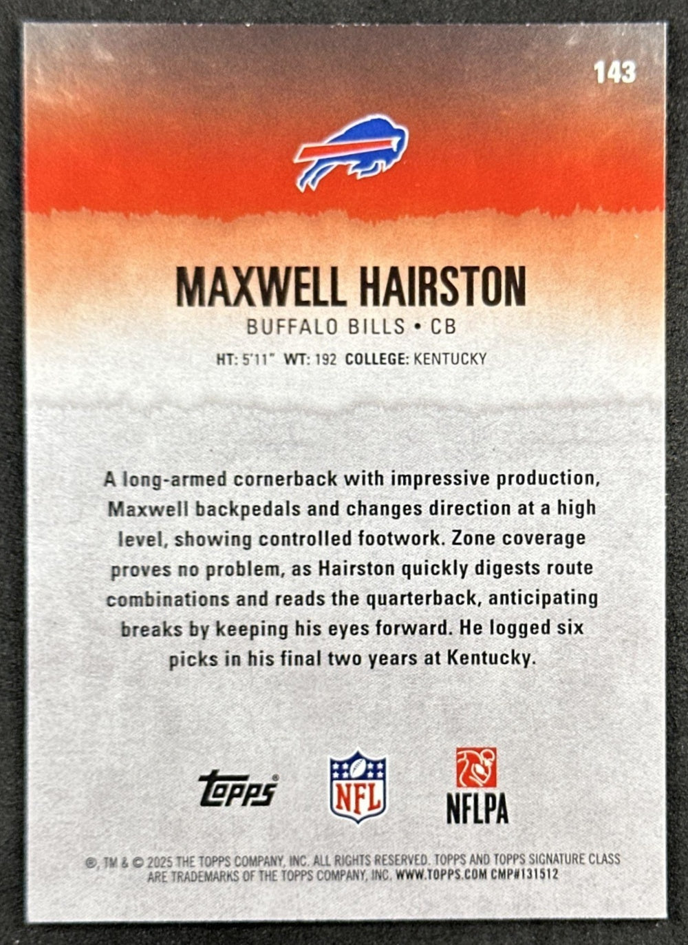 Maxwell Hairston 2025 Topps Signature Class Rookie Bills