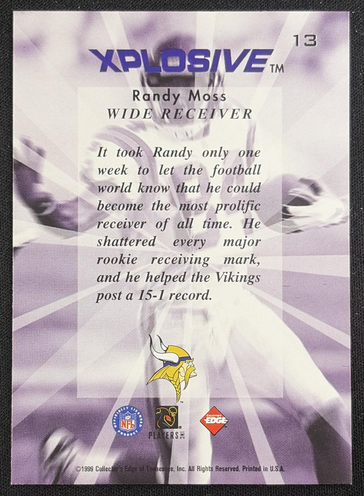 Randy Moss 1999 Collector's Edge Fury Xplosive Vikings