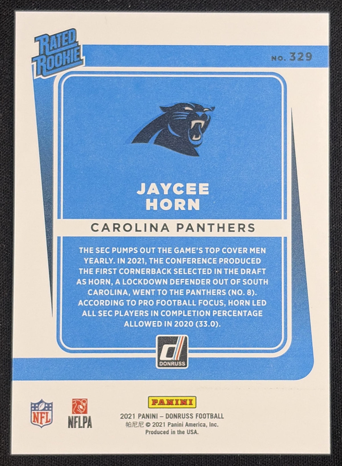 Jaycee Horn 2021 Panini Donruss Press Proof Premium Panthers