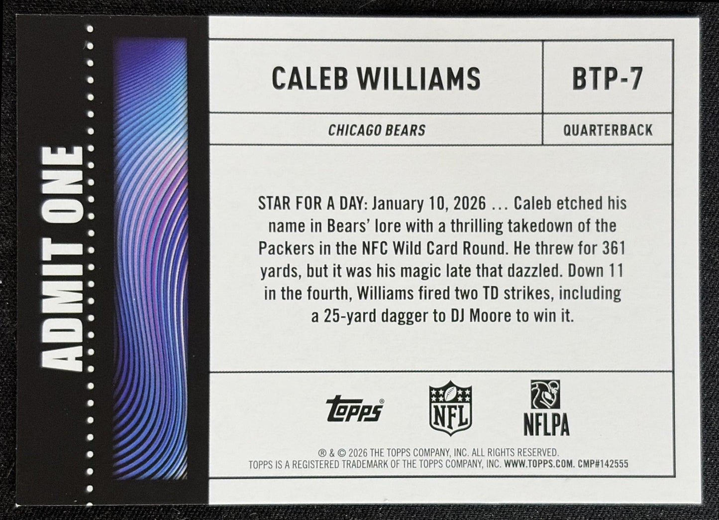 Caleb Williams 2026 Topps Big Ticket Players Bears back