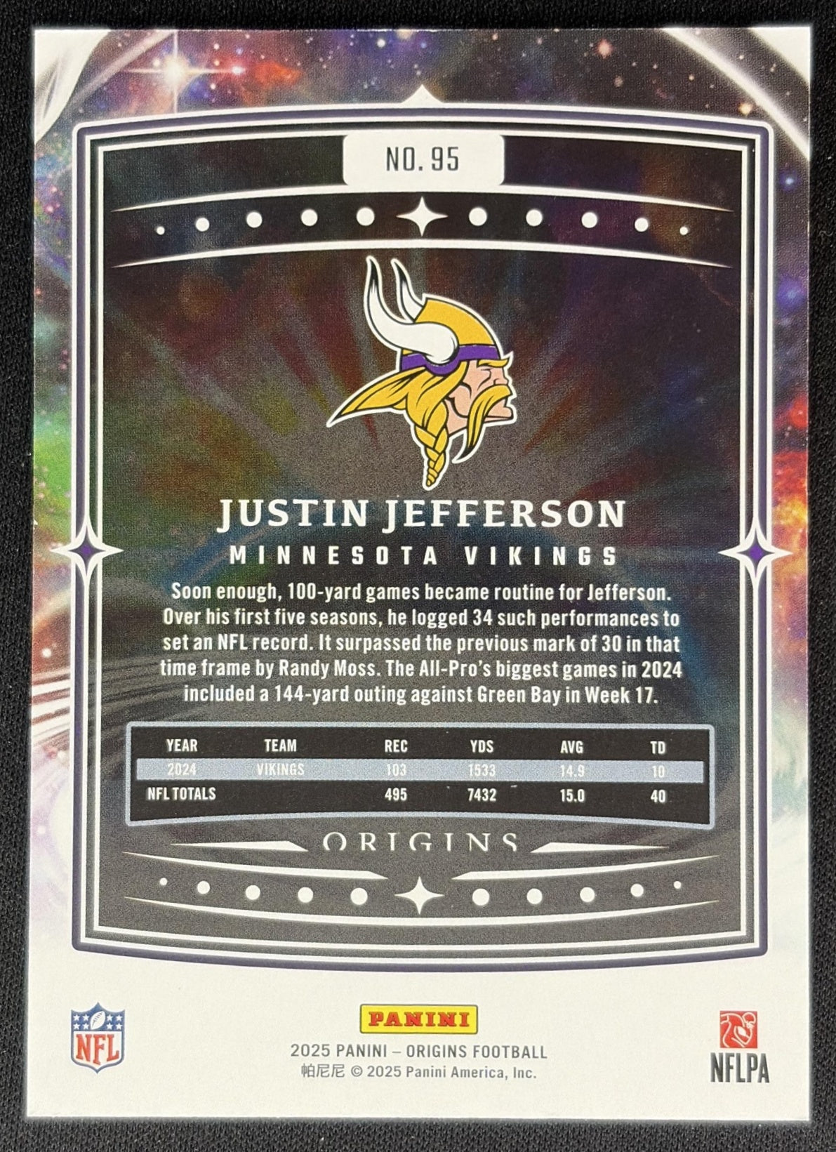 Justin Jefferson 2025 Panini Origins Vikings back