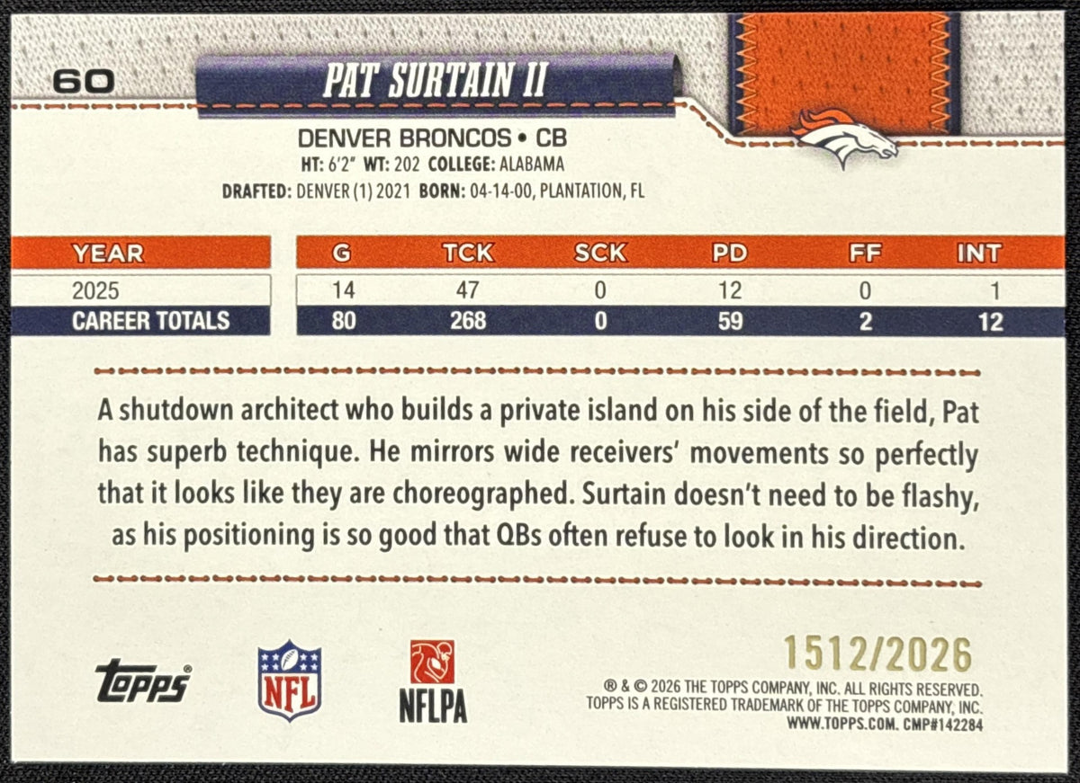 Pat Surtain II 2026 Topps Gold /2026 Broncos