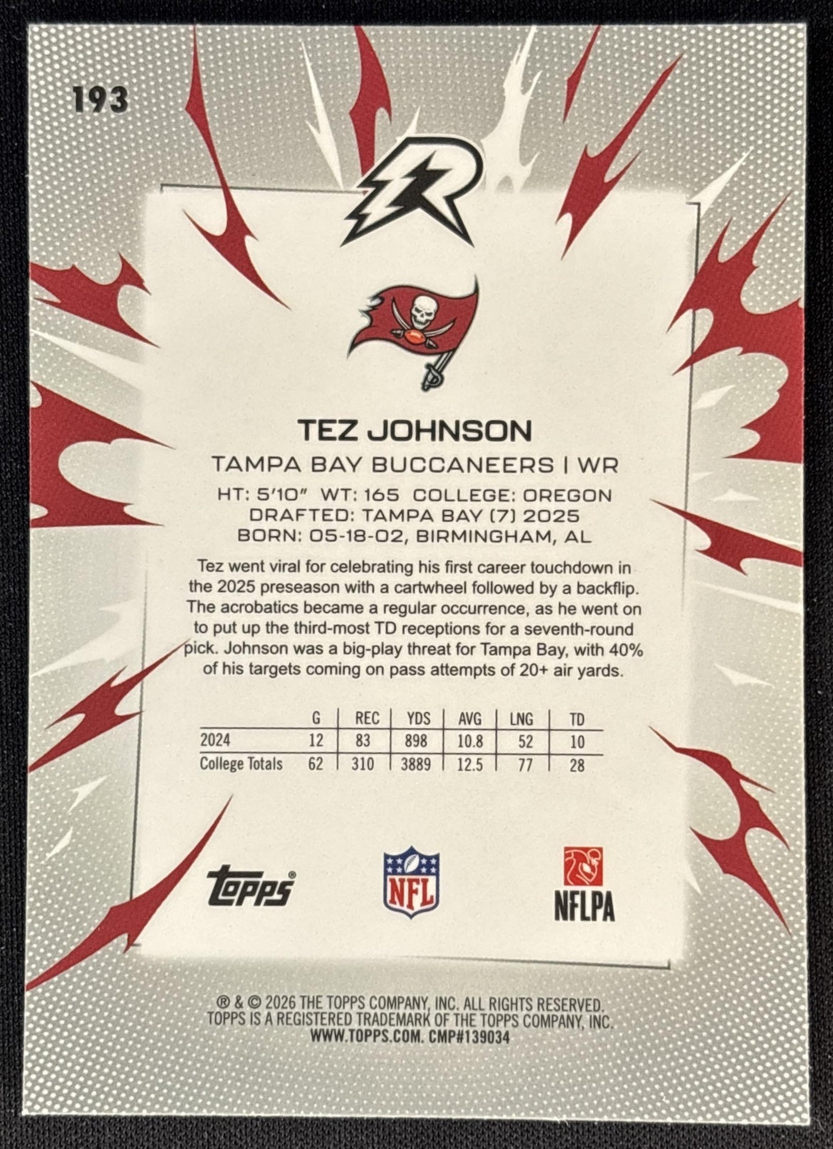 Tez Johnson 2025 Topps Resurgence Buccaneers Sports Trading Cards