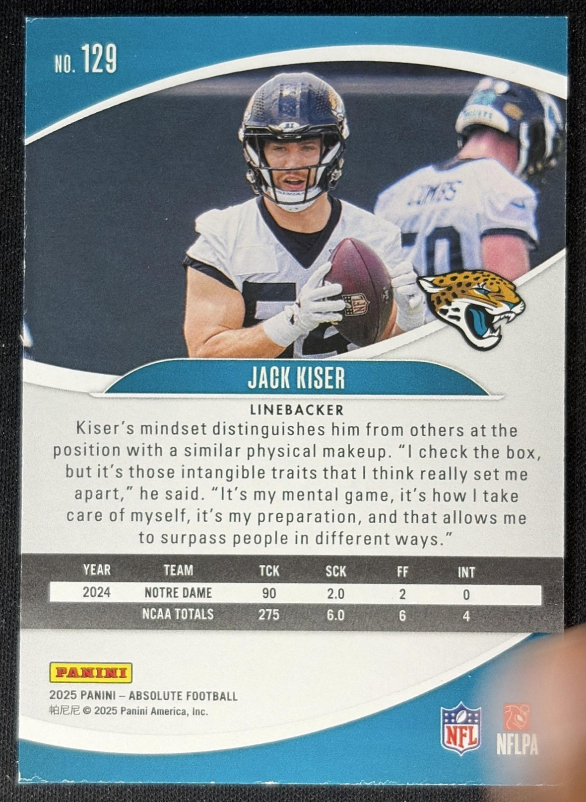 Jack Kiser 2025 Panini Absolute Rookies Jaguars Sports Trading Cards