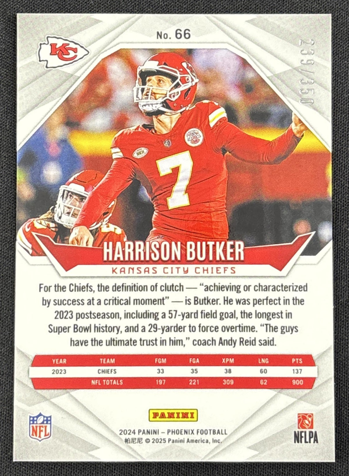 Harrison Butker 2024 Panini Phoenix FireBurst /350 Chiefs