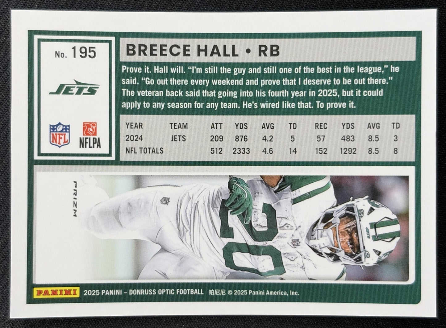 Breece Hall 2025 Panini Donruss Optic Stars Prizm Jets Football
