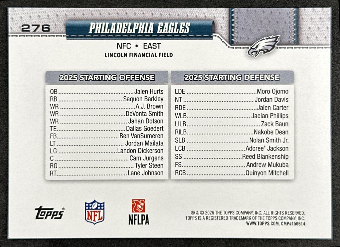 Philadelphia Eagles 2026 Flagship Topps Eagles Sports Trading Cards