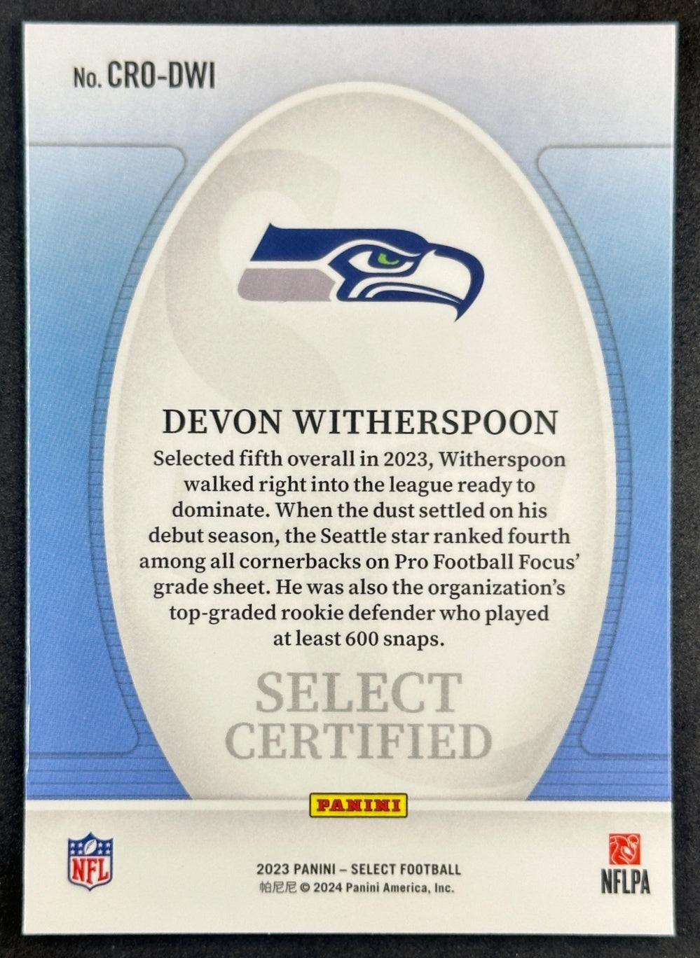 Devon Witherspoon 2023 Panini Select Certified Rookies Seahawks Sports Trading Cards