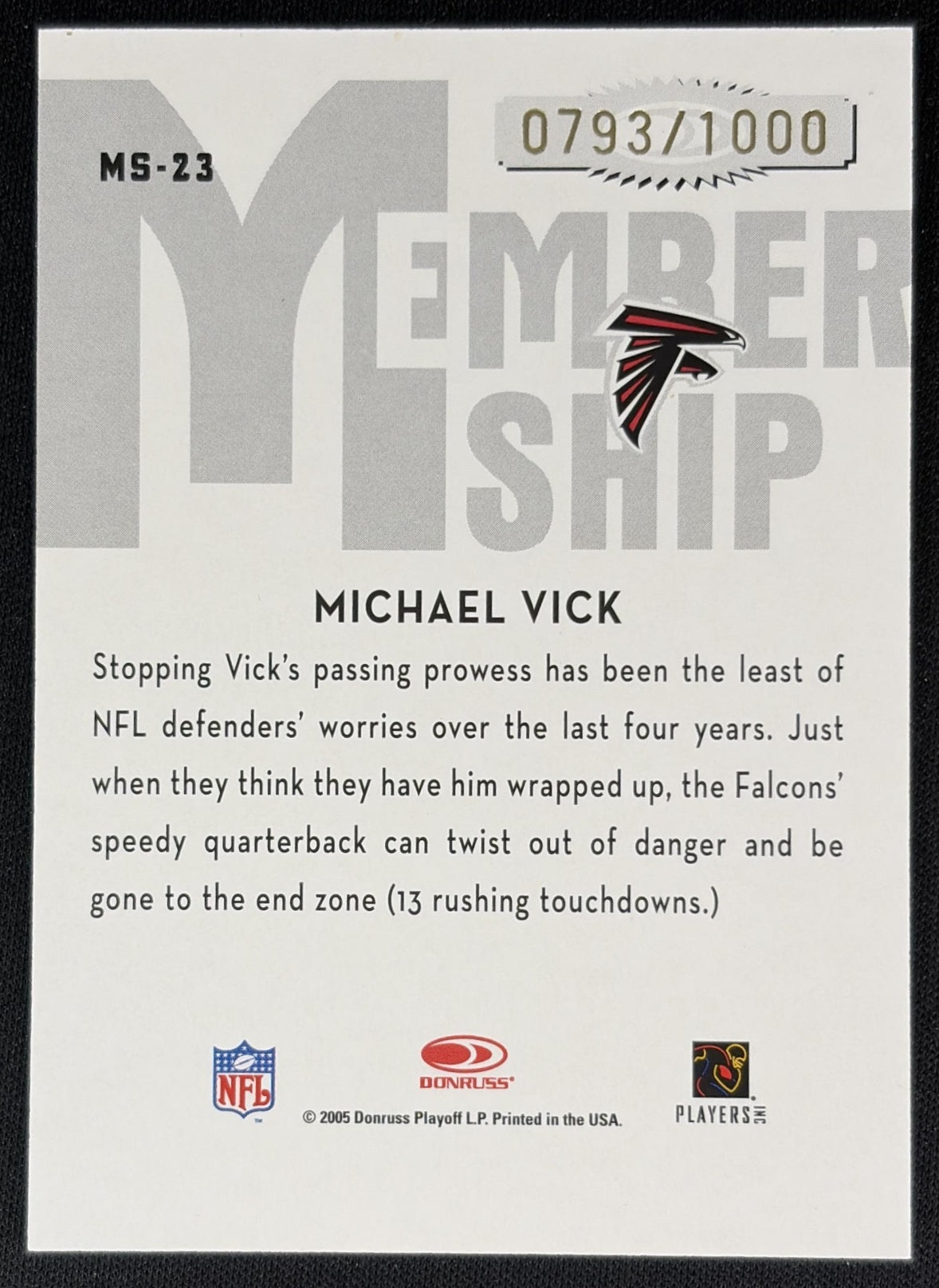 Michael Vick 2005 Donruss Classics Membership Bronze /1000 Falcons Sports Trading Cards