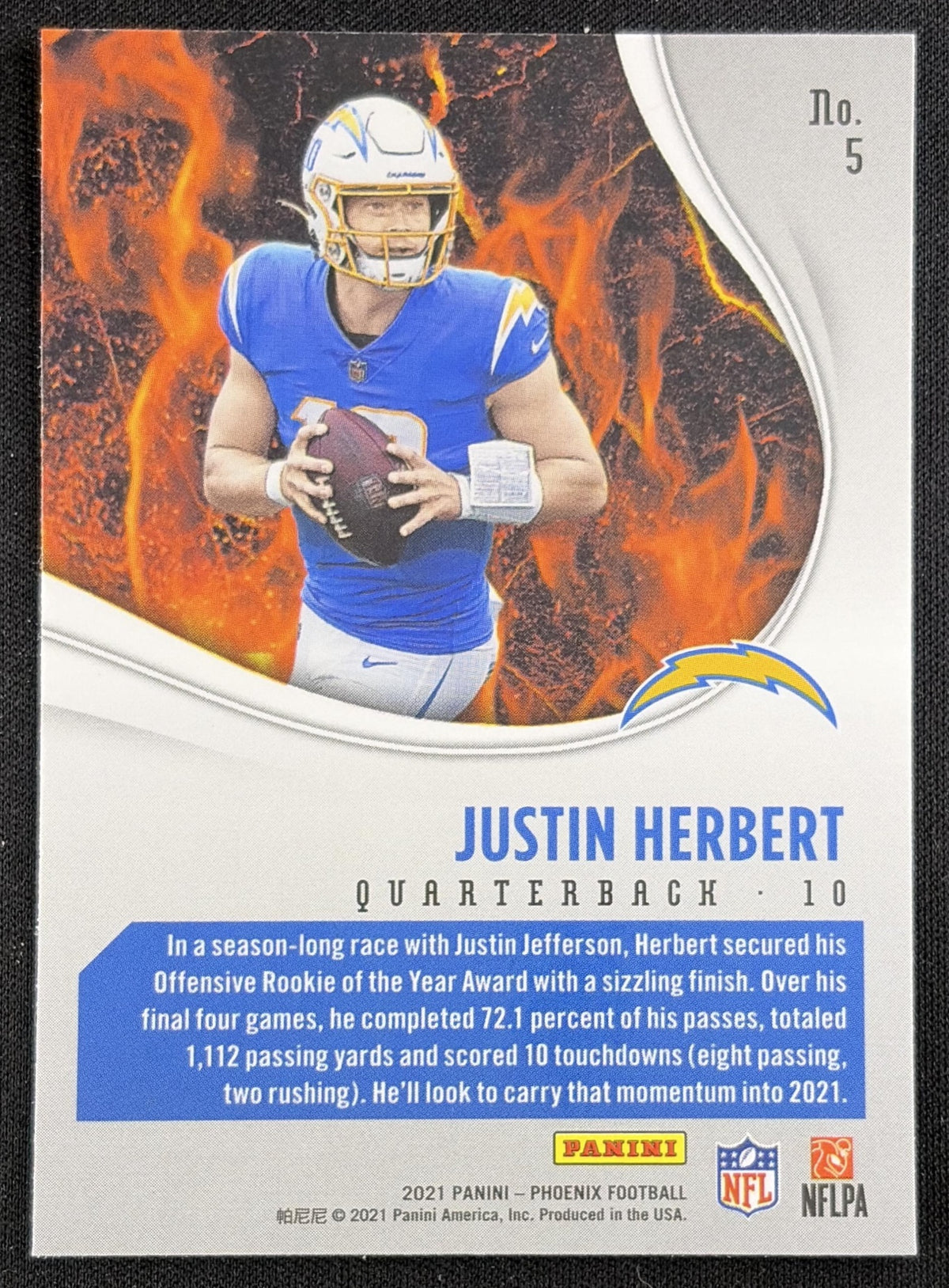 Justin Herbert 2021 Panini Phoenix Heat Wave Chargers Sports Trading Card