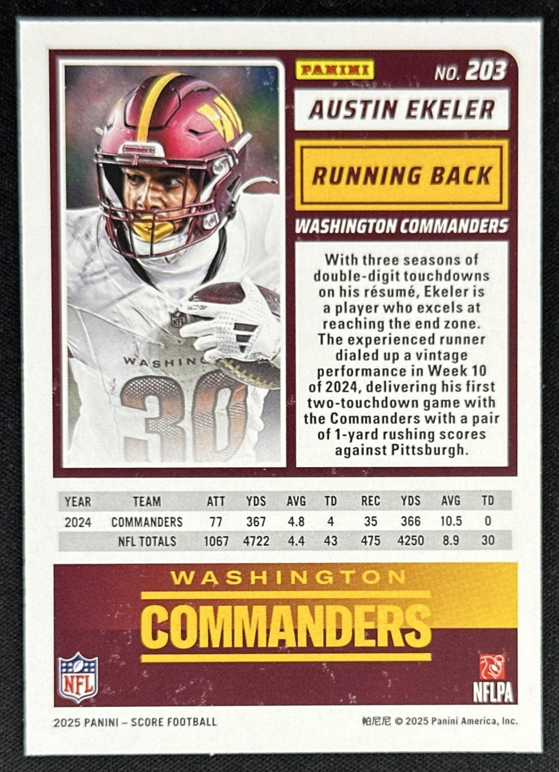 Austin Ekeler 2025 Panini Score Ellipse /399 Commanders
