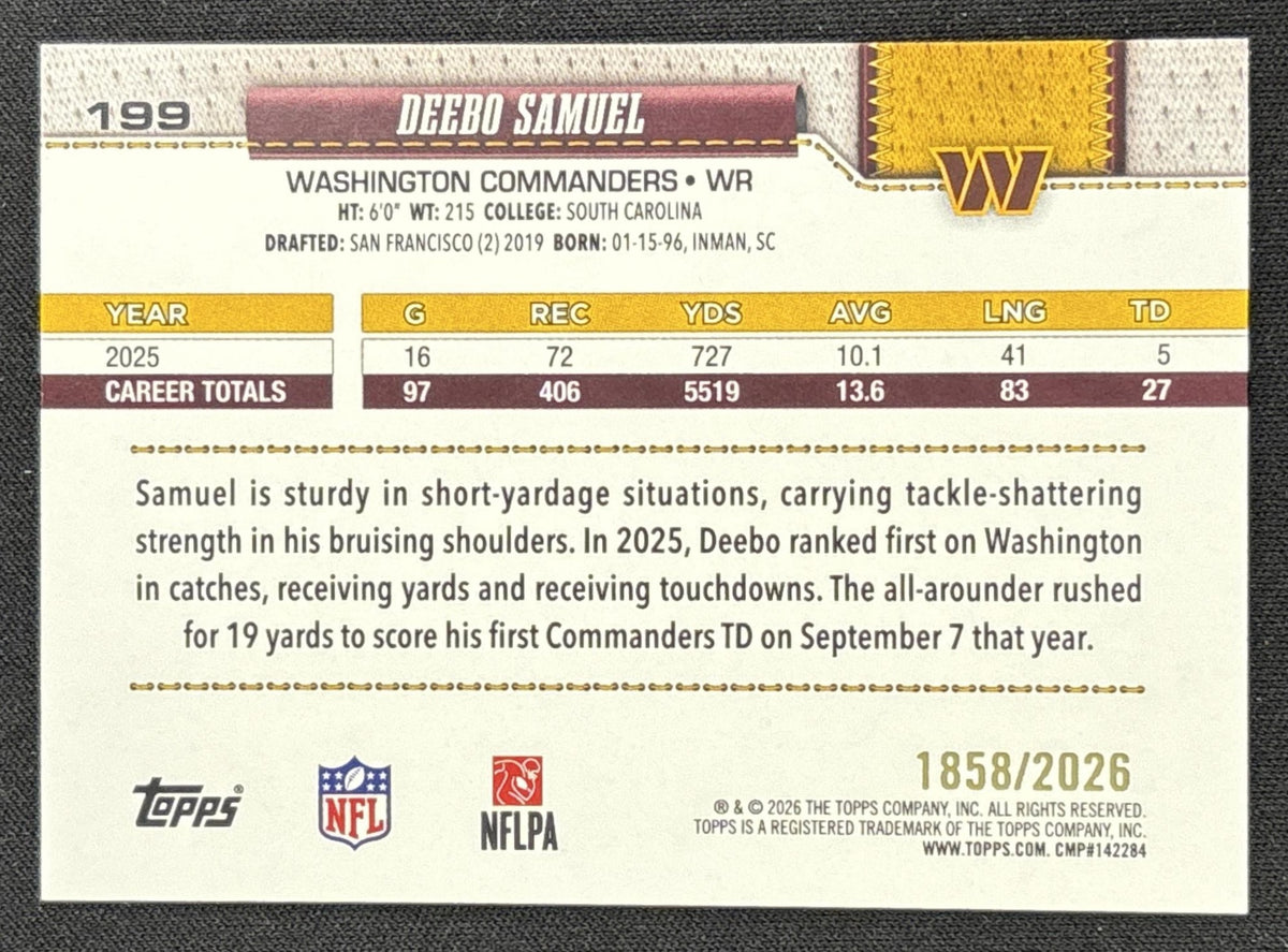 Deebo Samuel 2026 Topps Gold /2026 Commanders