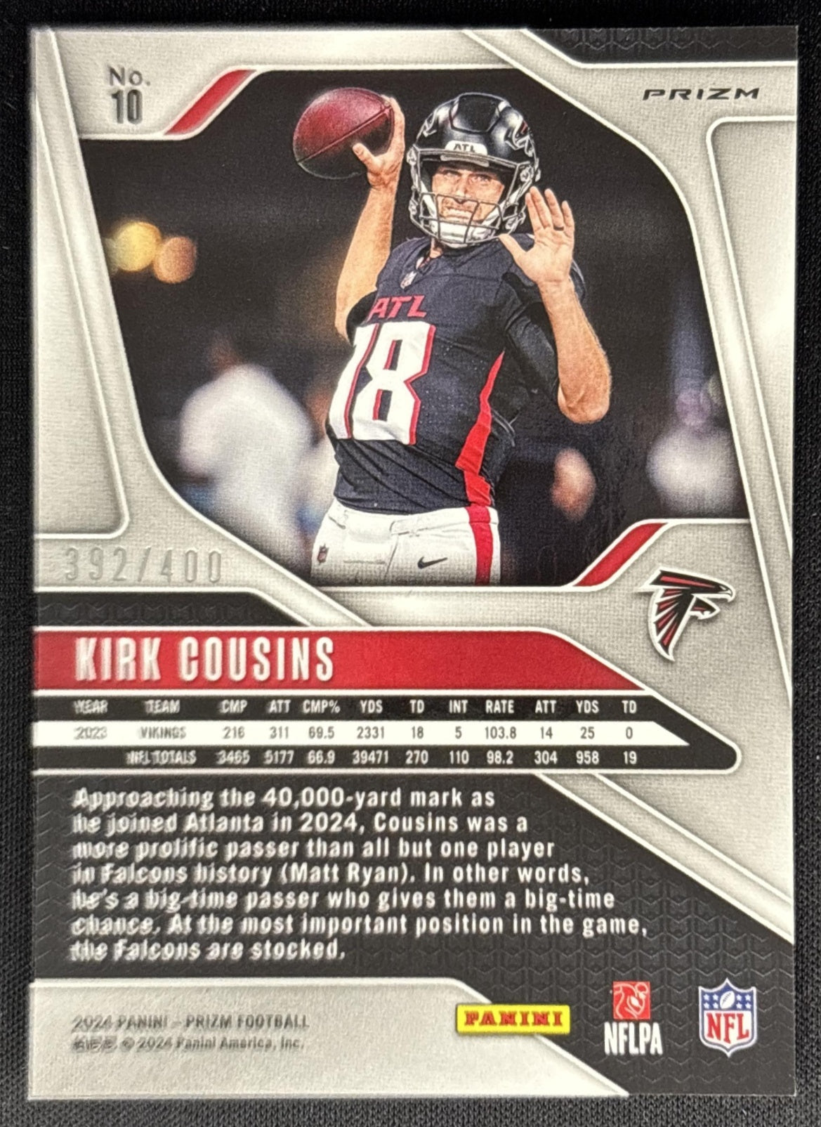 Kirk Cousins 2024 Panini Prizm Pandora /400 Falcons Sports Trading Card