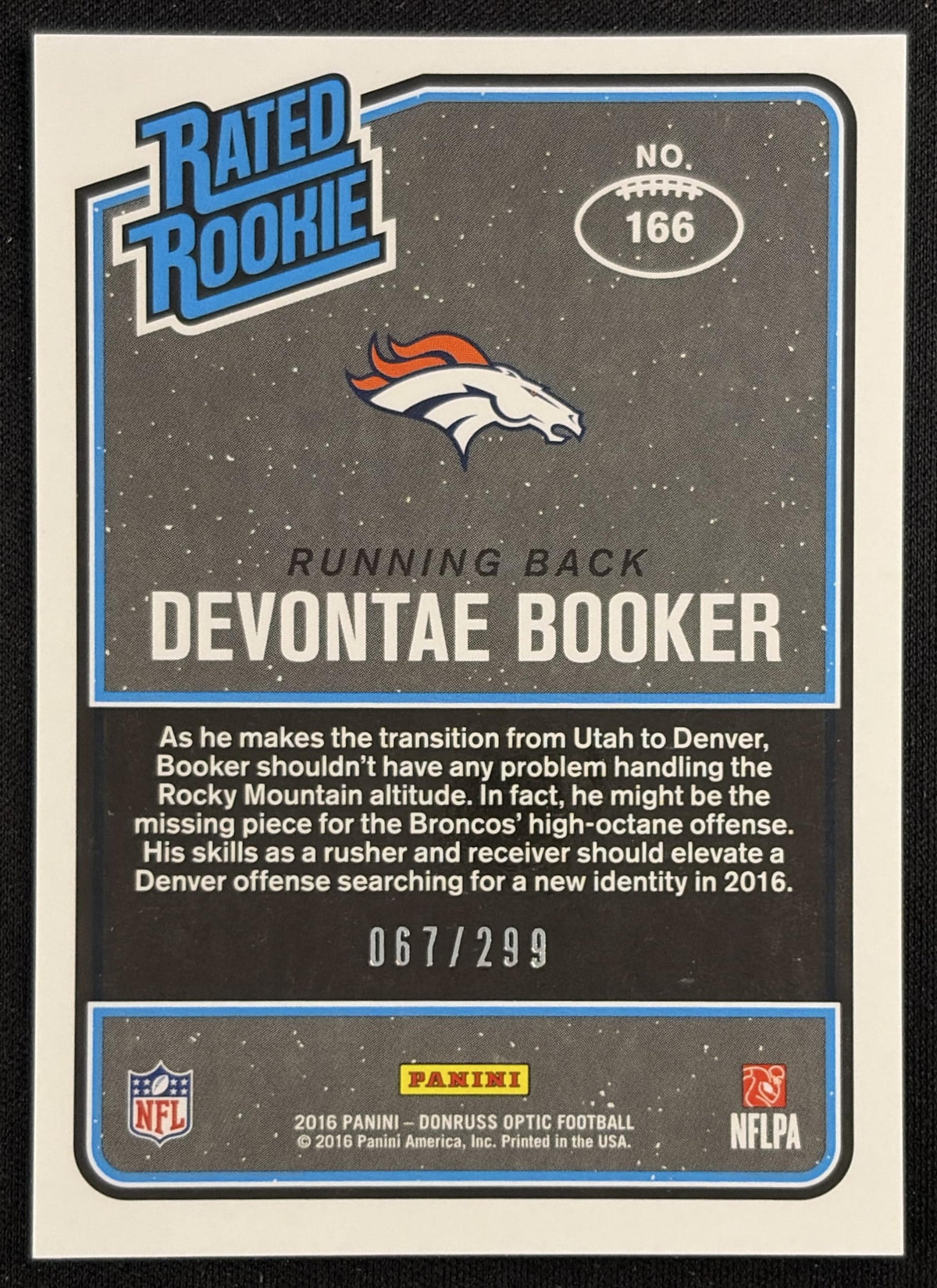 Devontae Booker 2016 Panini Donruss Optic Aqua /299 Broncos