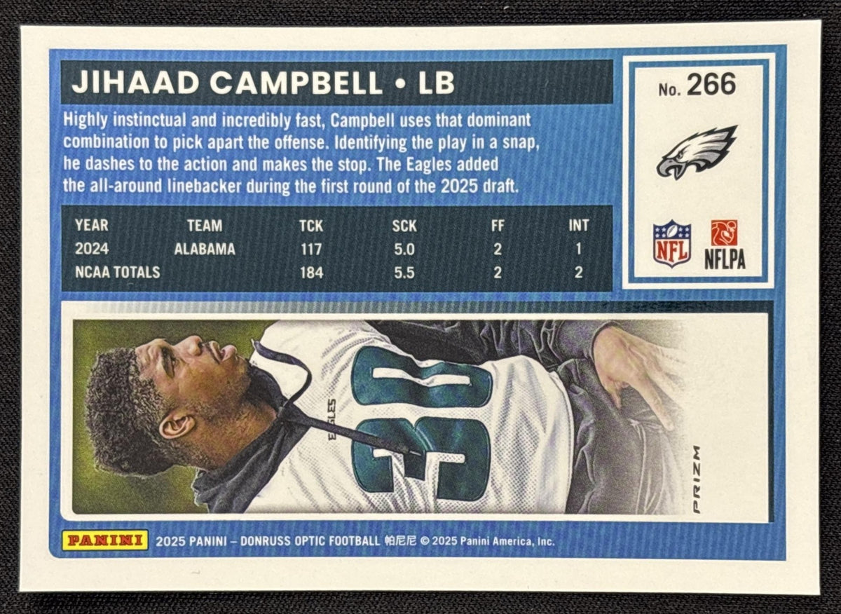 Jihaad Campbell 2025 Panini Donruss Optic Rated Rookie Green Hyper Prizm Eagles