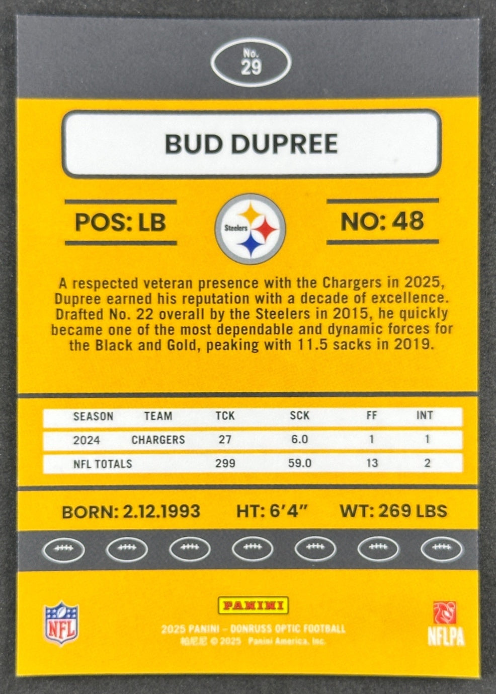 Bud Dupree 2025 Donruss Optic 2015 Retro Steelers Sports Trading Cards