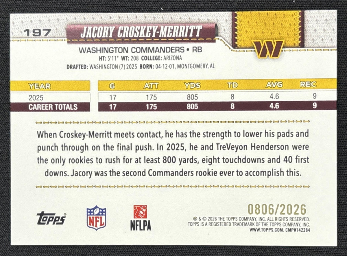 Jacory Croskey-Merritt 2026 Topps Gold /2026 Commanders