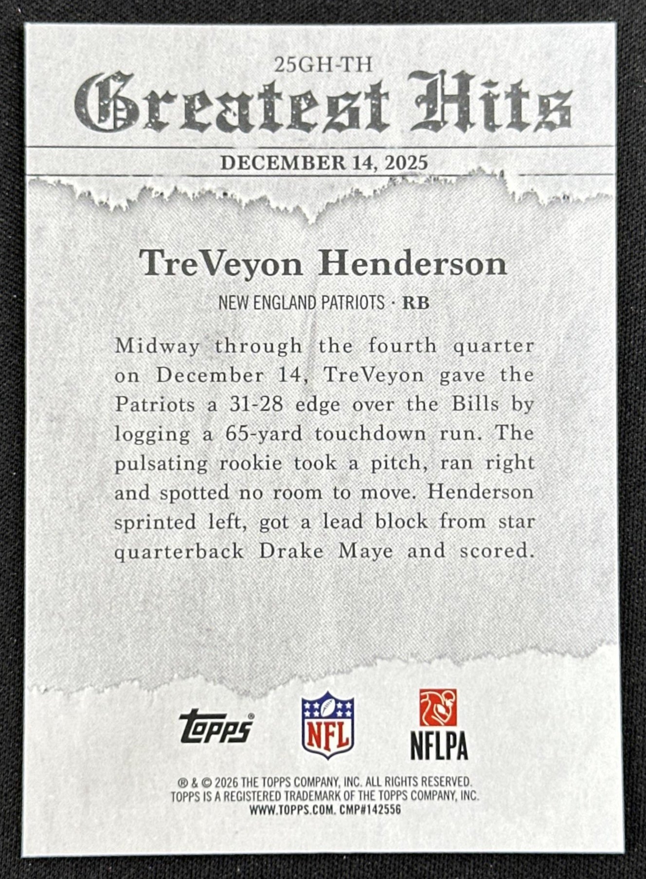TreVeyon Henderson 2026 Topps Flagship 2025 Greatest Hits Patriots