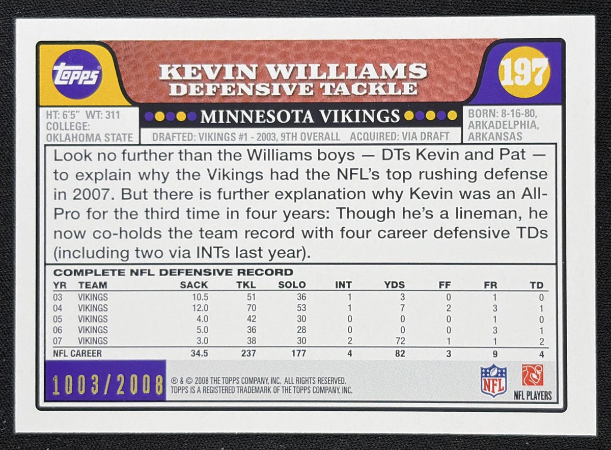 Kevin Williams 2008 Topps Gold /2008 Vikings