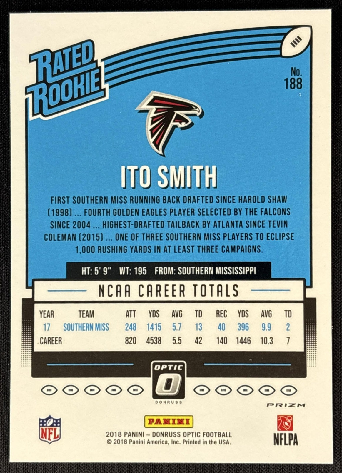 Ito Smith 2018 Panini Donruss Optic Pink Prizm Falcons