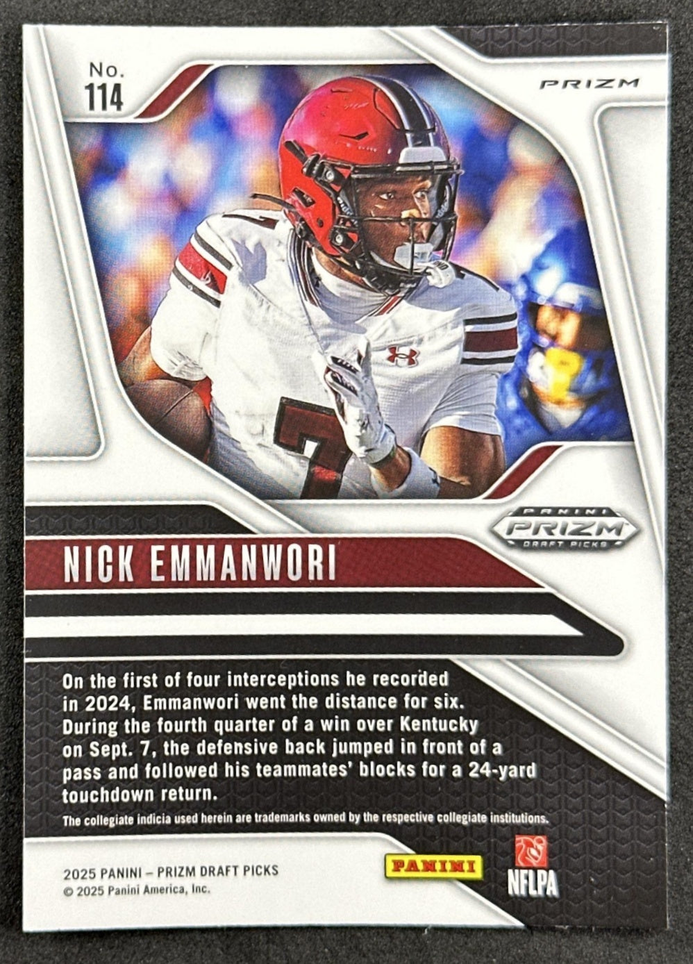 Nick Emmanwori 2025 Panini Prizm Draft Picks Red Ice Gamecocks Seahawks - Back
