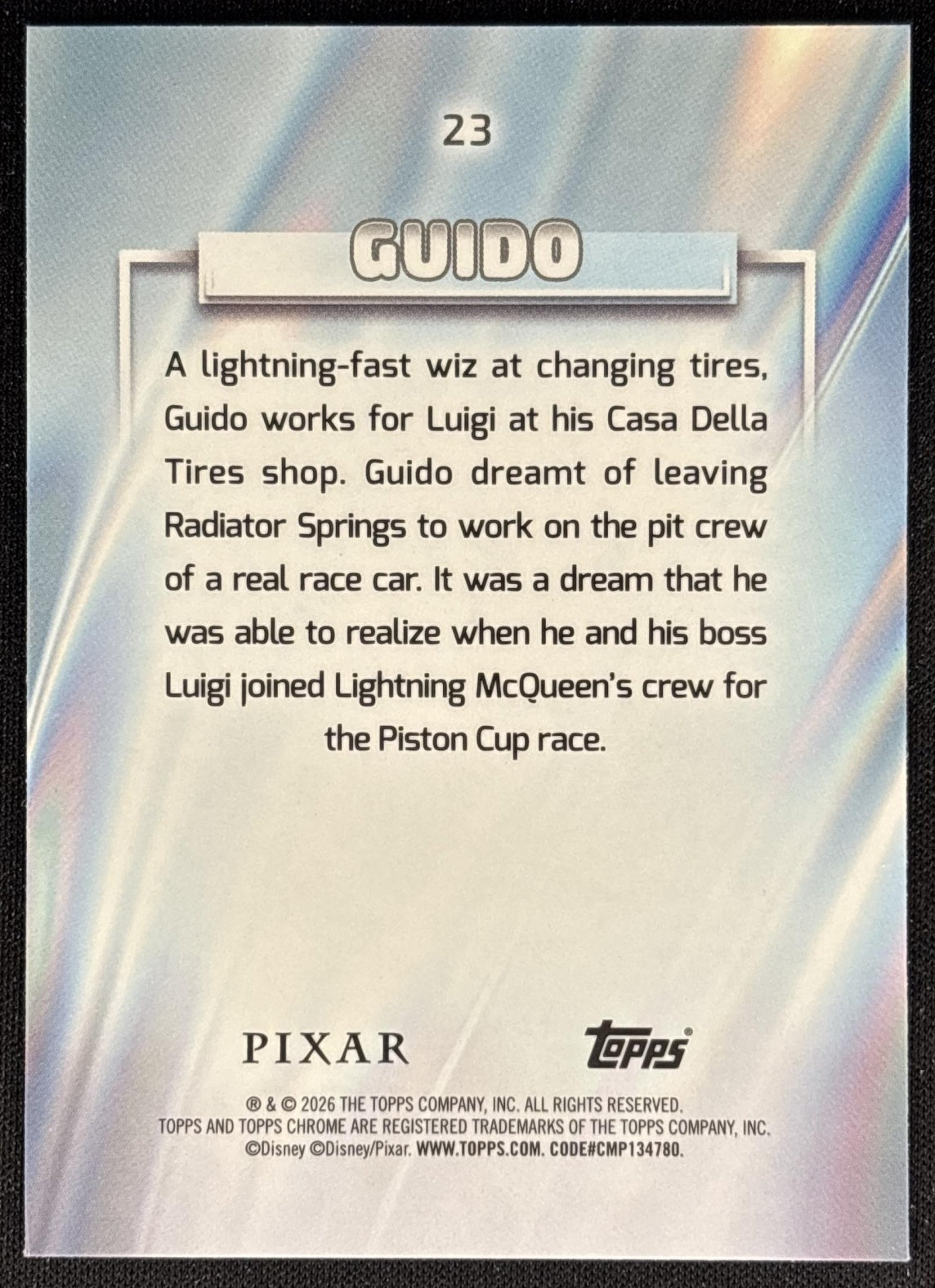 Guido 2026 Topps Chrome Disney Cars back