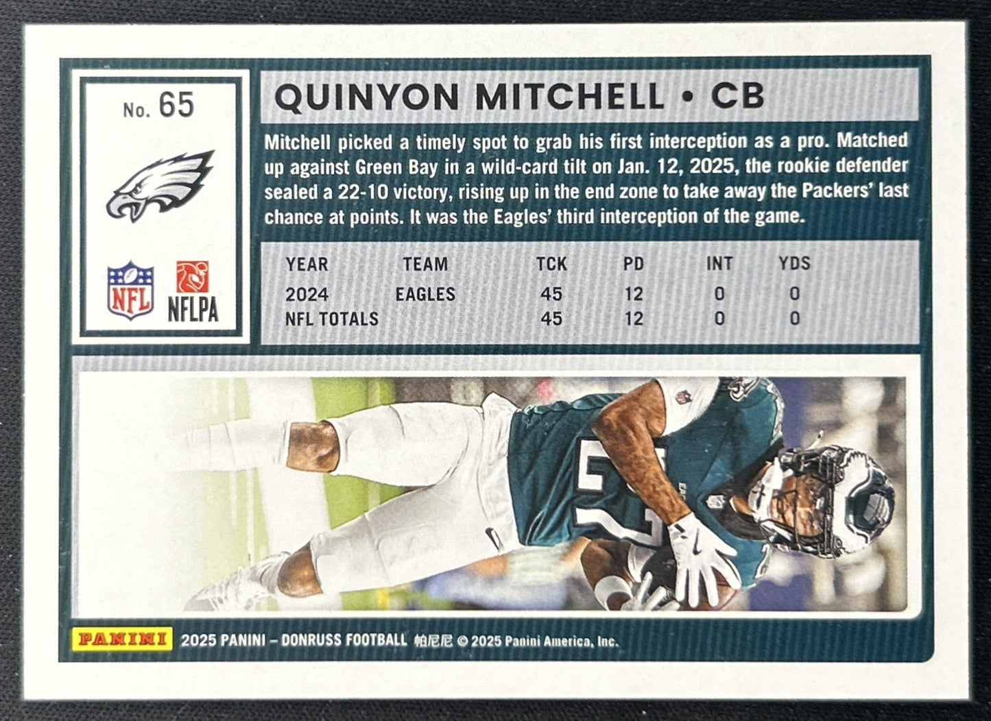 Quinyon Mitchell 2025 Panini Donruss Press Proof Silver /199 Eagles back