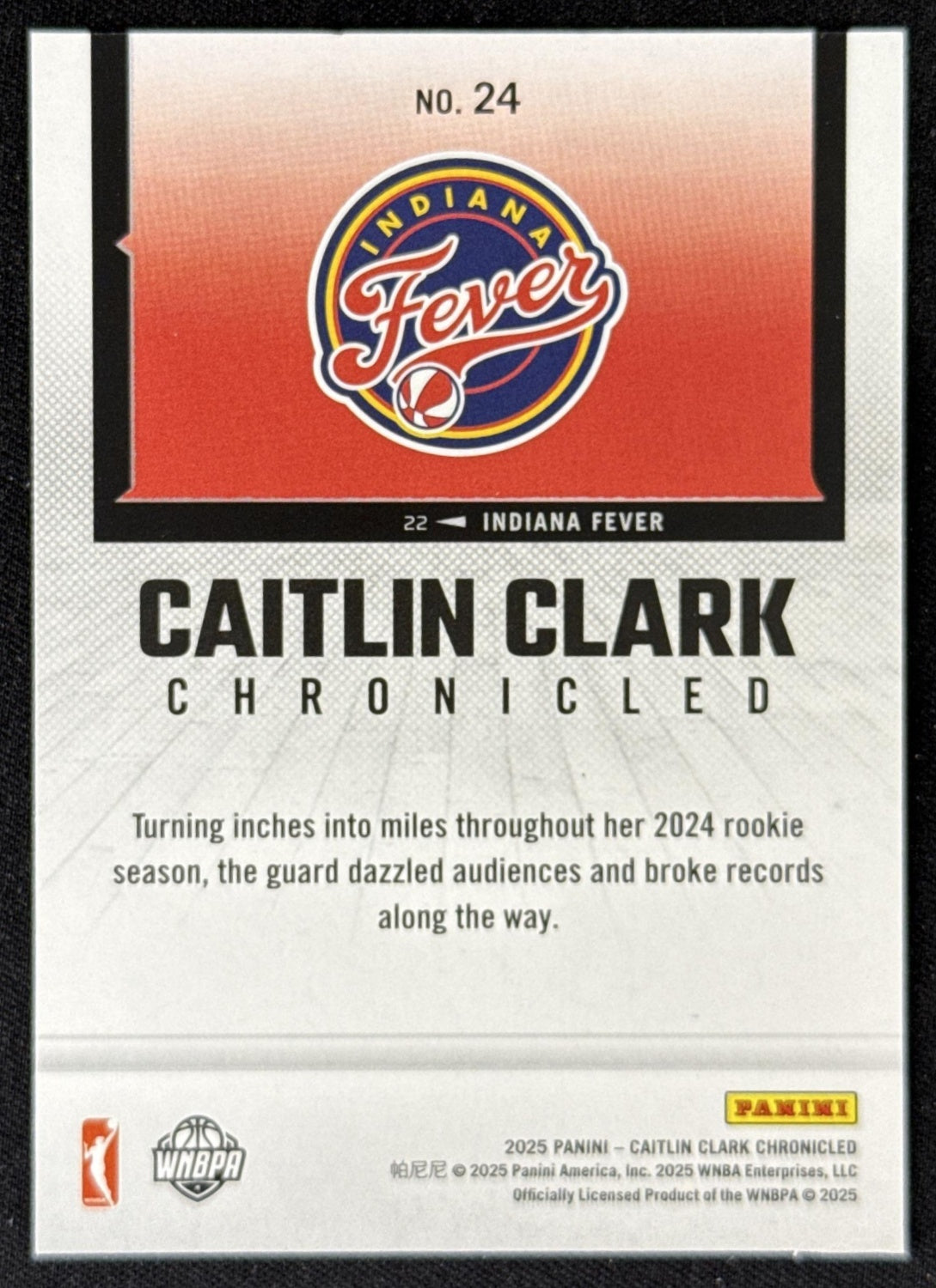 Caitlin Clark 2025 Panini Chronicled WNBA Fever 24 Sports Trading Card